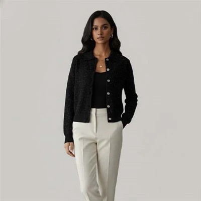 Suéter feminino de lã Merino com decote em V